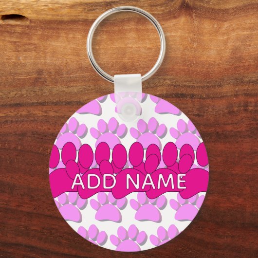 Pink Dog Paw Print Custom Personalized Name Schlüsselanhänger (Vorderseite)