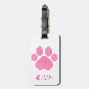Pink Dog Paw Print Gebäude Block Individuelle Name Gepäckanhänger