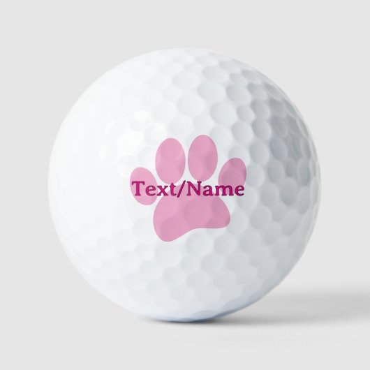 Pink Dog Paw Print Individuelle Name Golfball (Vorderseite)