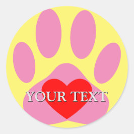 Pink Dog Pawprint Individuelle Name Runder Aufkleber