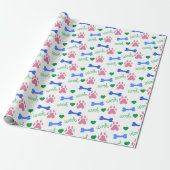 Pink Dog Paws Blue Bones Green Hearts Woof Pattern Geschenkpapier (Ungerollt)