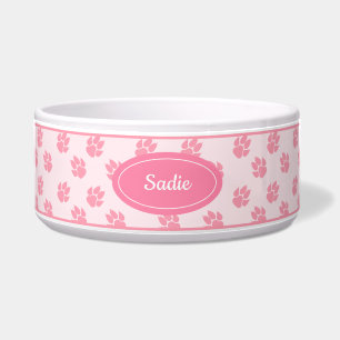 Pink Dog Paws Muster mit Individuelle Name Napf