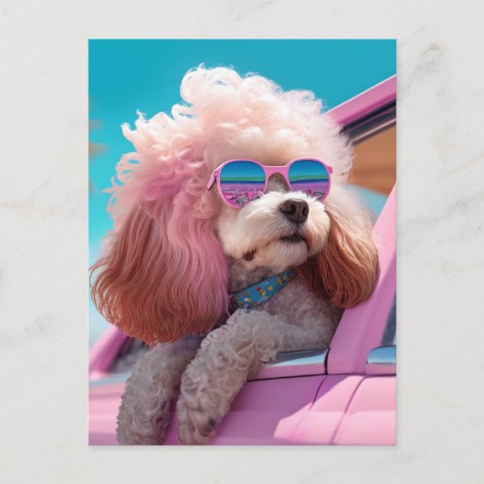 Pink Dog Ride-a-long Postcard Postkarte (Vorderseite)