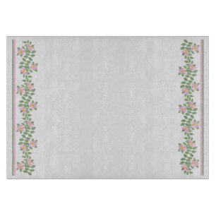 Pink Dogrose Muster: Glass Cutting Board Schneidebrett