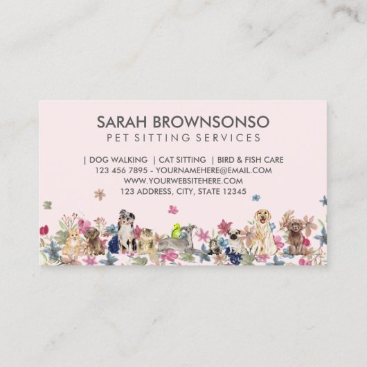 Pink Dogs Cat Bird Hotel Sofa Haustier Grooming Visitenkarte (Rückseite)