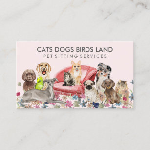 Pink Dogs Cat Bird Hotel Sofa Haustier Grooming Visitenkarte