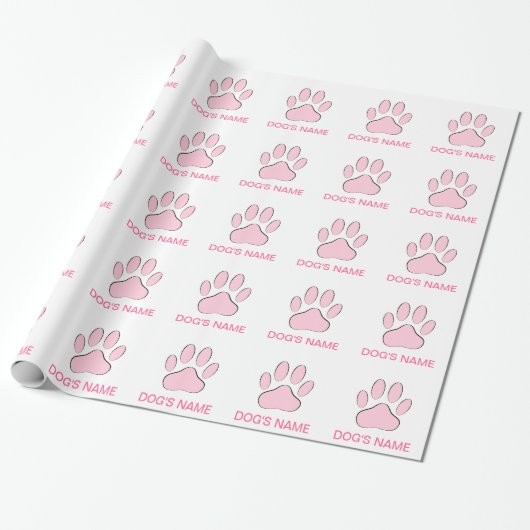 Pink Dog's Pawprint Geschenkpapier (Ungerollt)