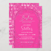 Pink Doll Birthday, Girl Birthday Neon Einladung (Vorne/Hinten)