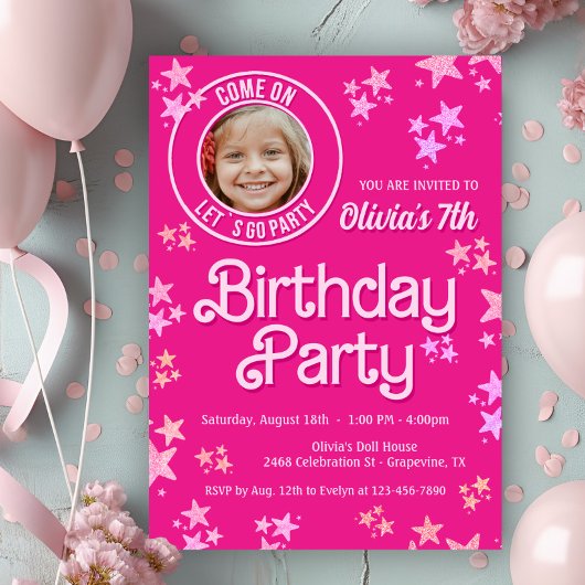 Pink Doll Foto Geburtstagsparty Einladung