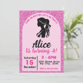 Pink Doll Girl zum Geburtstag Einladung (Stehend Vorderseite)