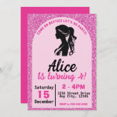 Pink Doll Girl zum Geburtstag Einladung (Vorne/Hinten)