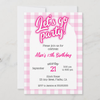 Pink Doll Malibu Gingham Let's Go Party Geburtstag Einladung