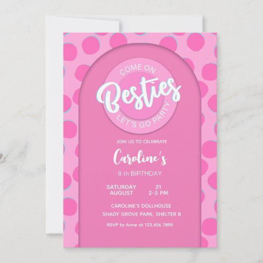 Pink Doll Party, Girl Birthday Einladung (Vorderseite)