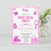 Pink doll party invitation einladung (Stehend Vorderseite)