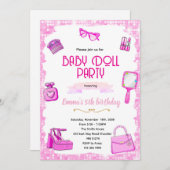Pink doll party invitation einladung (Vorne/Hinten)