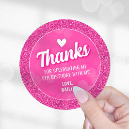 Pink Doll Sticker, Glitter Girl Birthday Thank You Runder Aufkleber