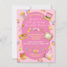 Pink Doll Toys Sleepover Geburtstagsparty Einladung