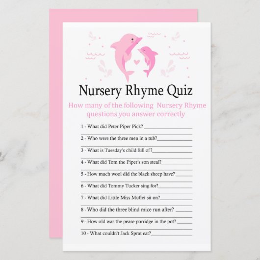 Pink Dolphin Kinderzimmer Rhyme Quiz Kinderduschen (Vorne/Hinten)