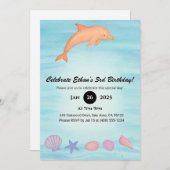 Pink Dolphin & Seashell Beach Birthday Einladung (Vorne/Hinten)