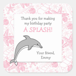 Pink Dolphin Seashells Geburtstagsparty Gefallen Quadratischer Aufkleber