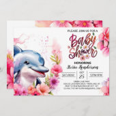 Pink Dolphin Splash Baby Dusche Einladung (Vorne/Hinten)