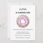 Pink Donut 1st Birthday Invitation Girl  Einladung (Vorderseite)
