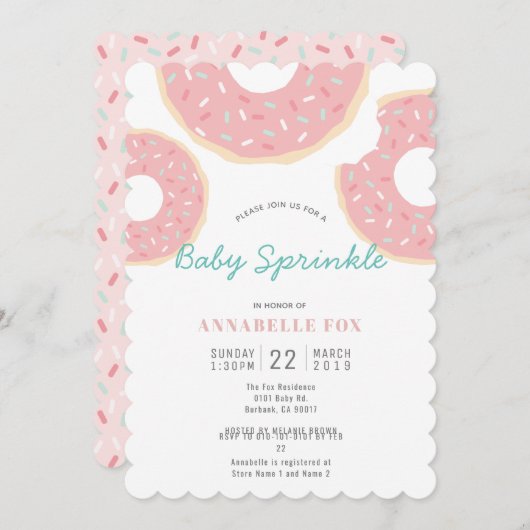 Pink Donut Baby Sprinkle Dusche Einladung (Vorne/Hinten)