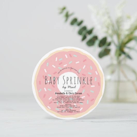 Pink Donut Baby Sprinkle Dusche per Mail Circle Einladung (Stehend Vorderseite)