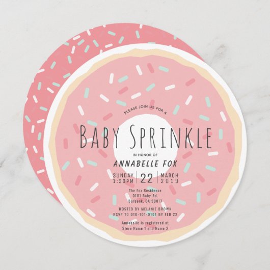 Pink Donut Baby Sprinkle Duschkreislauf Einladung (Vorne/Hinten)