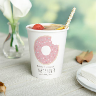 Pink Donut Babydusche Papiertüten Pappbecher