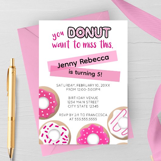 Pink Donut Birthday Invitation Einladung