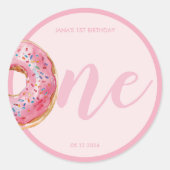 Pink Donut Birthday Runder Aufkleber (Vorderseite)