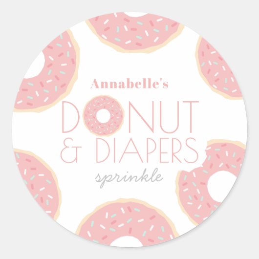 Pink Donut & Diapers Baby Sprinkle Girl Runder Aufkleber (Vorderseite)
