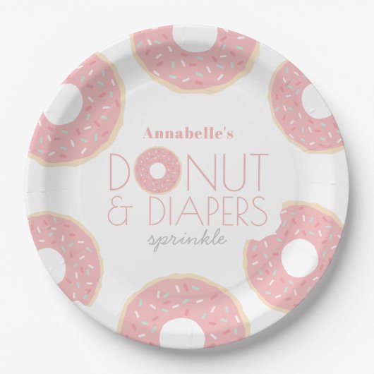 Pink Donut & Diapers Kinderdusche Sprinkle Pappteller (Vorderseite)