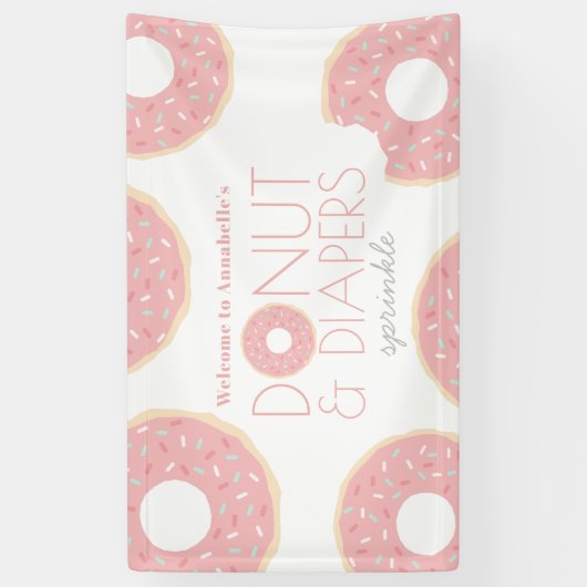 Pink Donut & Diapers Sprinkle Babydusche Banner (Vertikal)
