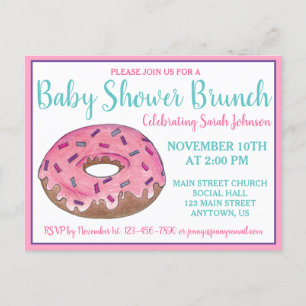 Pink Donut Doughnut Baby Showday Party Einladungspostkarte