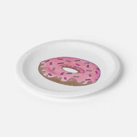 Pink Donut Doughnut Sprinkles Brunch Frühstück Pappteller (Schrägansicht)