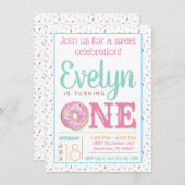 Pink Donut Erste Geburtstagsparty Einladung (Vorne/Hinten)