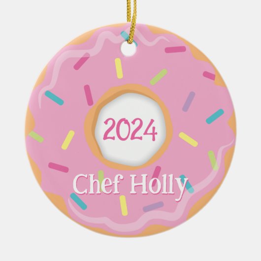 Pink Donut Koch, Cook oder Baker Weihnachten Keramik Ornament (Vorne)