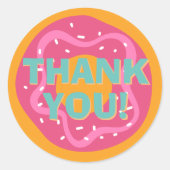 Pink Donut Party Vielen Dank Runder Aufkleber (Vorderseite)