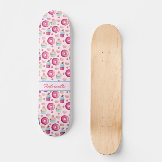 Pink Donut Pattern Skateboard (Vorderseite)
