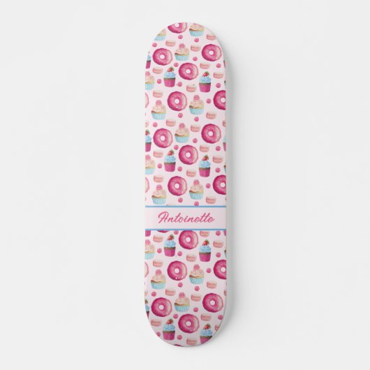 Pink Donut Pattern Skateboard (Vorne)