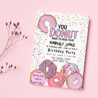 Pink Donut Sprinkle Confetti Geburtstagsparty Einladung