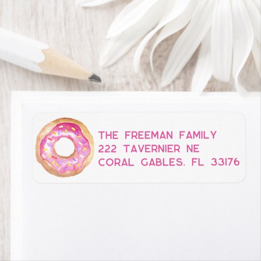 Pink Donut Sprinkle Rücksendeadresse Sticker (Insitu)