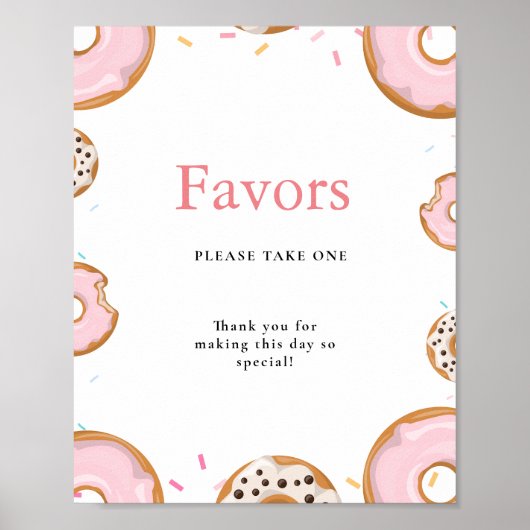 Pink Donut SPrinkles Favors Baby Shower Sign Poster (Vorne)
