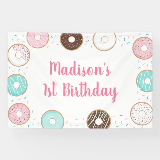 Pink Donut Sprinkles Geburtstag Banner (Horizontal)