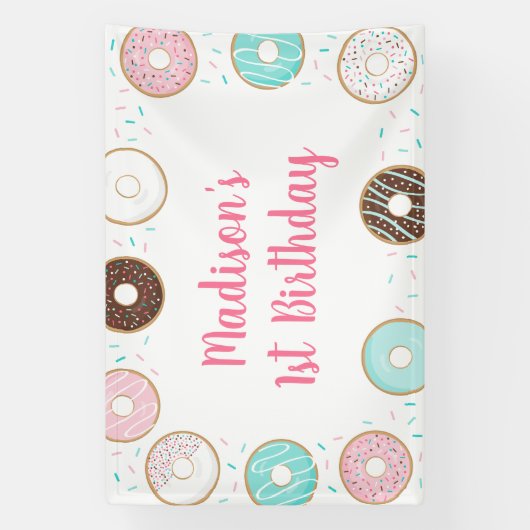 Pink Donut Sprinkles Geburtstag Banner (Vertikal)