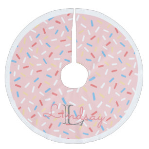 Pink Donut Sprinkles Girls Weihnachten mit Monogra Polyester Weihnachtsbaumdecke
