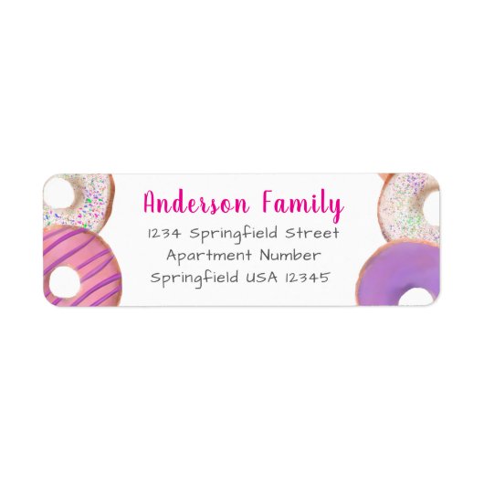 Pink Donut Theme Family Name Custom Rücksendeadres (Vorne)