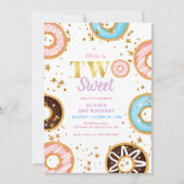 Pink Donut Two Sweet 2. Geburtstag Einladung (Vorderseite)